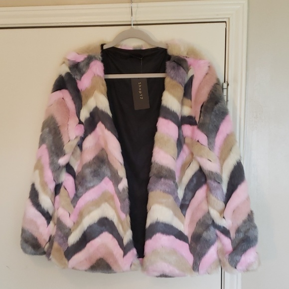 Shop 17 Jackets & Blazers - Faux Fur Chevron Coat